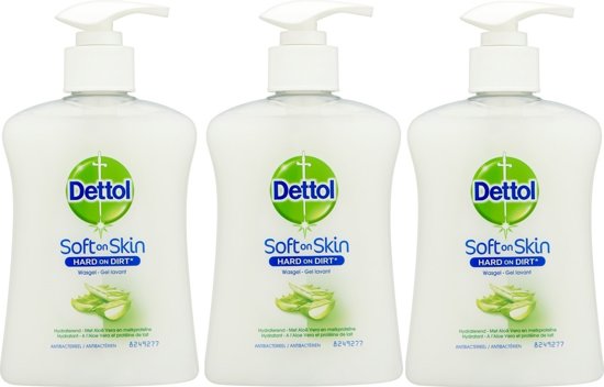 Dettol Soft on Skin Wasgel Creme Kleur Gel lavant Antibacterieel Met pompje - 3 x 250 ml Voordeelverpakking Anti-bacterieel